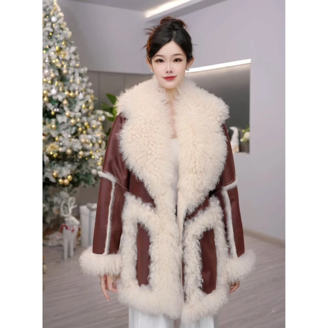 【栀栀专属】331海宁皮草兔毛皮毛一体中长款皮草外套显高百搭女士