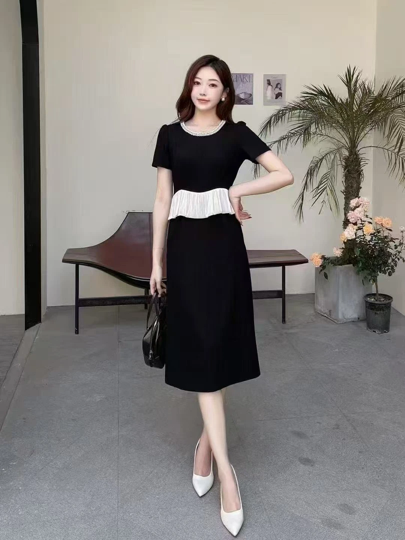 5666 夏季撞色百搭拼接时尚女人味连衣裙