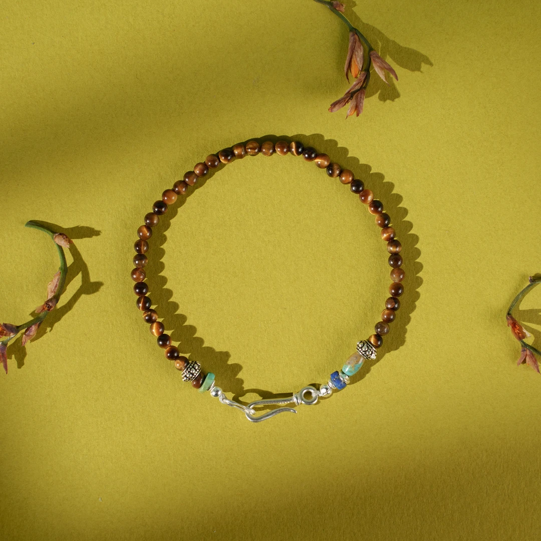 925银手链 【琥青】幻渺原创设计 |民族风拼接美拉德情侣款手工手链