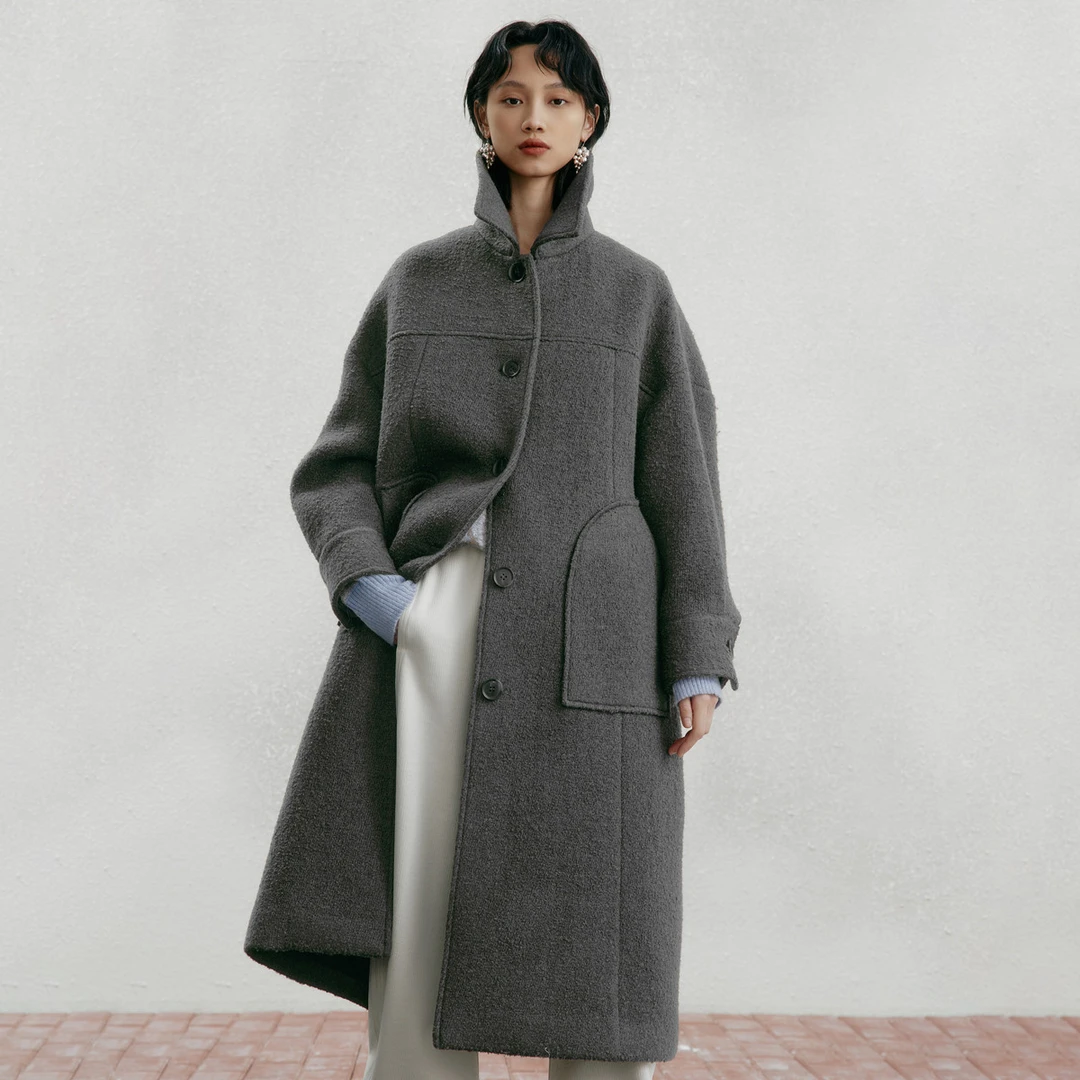 M.TSUBOMI/子苞米【专柜同款】翻领简约利落设计感羊毛混纺毛呢外套