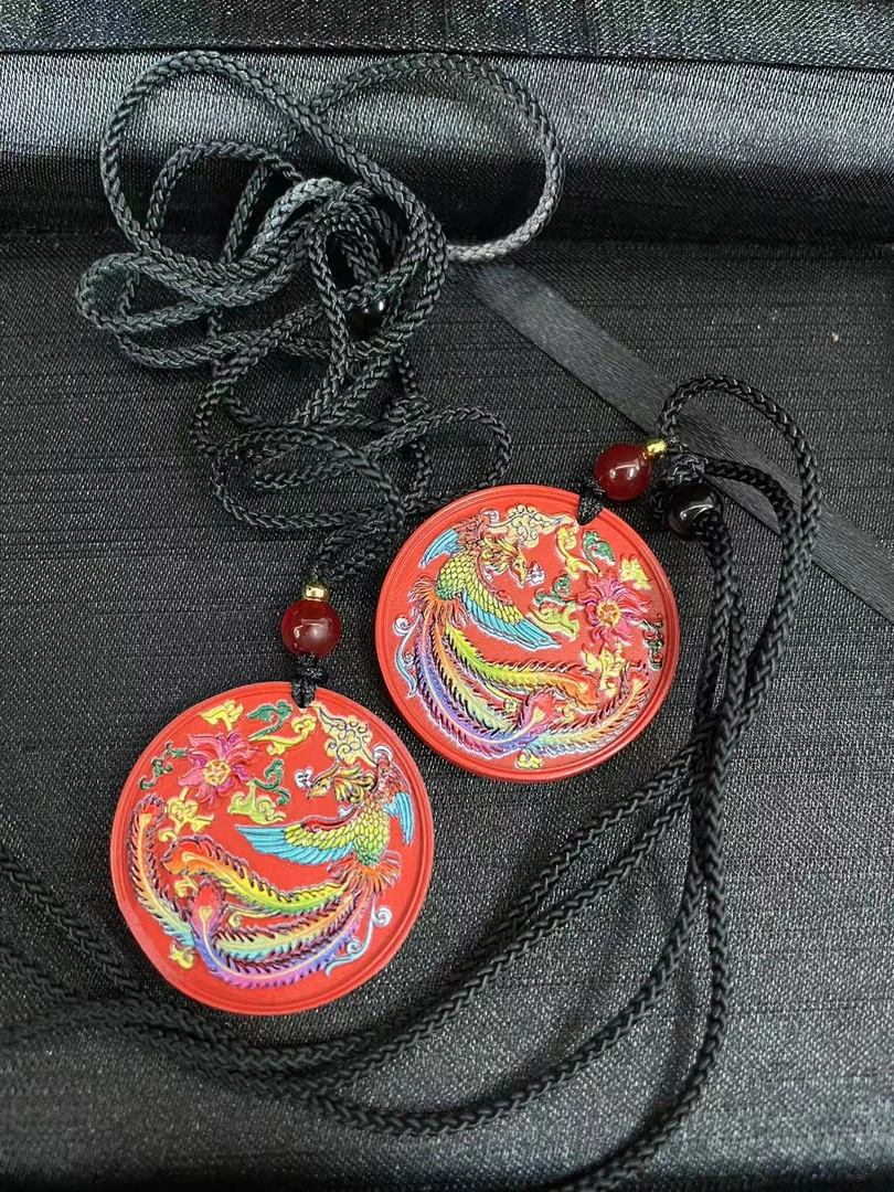 含辰砂工艺品朱砂圆凤牌套绳（多样性单个发货）