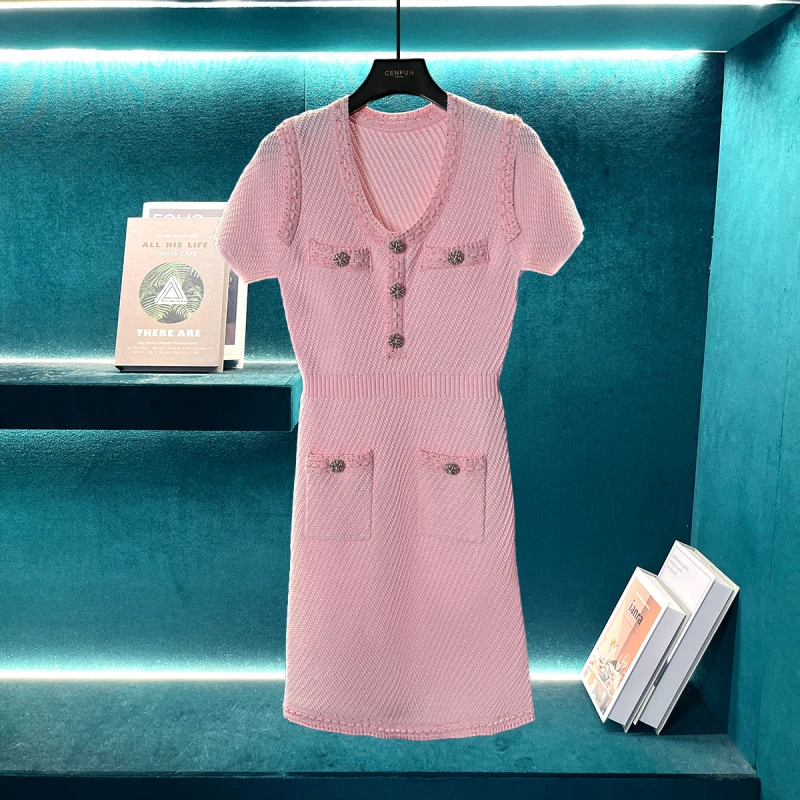 【CENFUN】66*2025夏季新款粉色短袖显年轻修身针织裙E22131