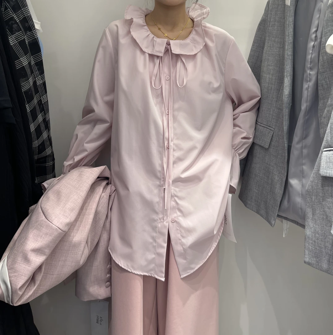 与你#6030春款新款公主袖娃娃领衬衫，衣长：75cm