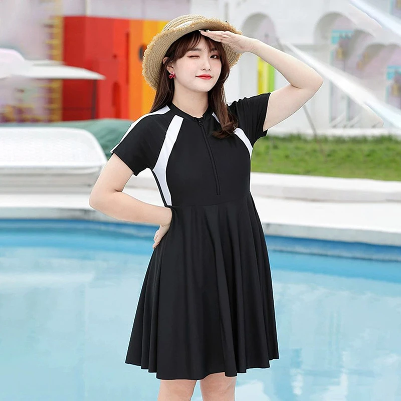 Kimmumy泳衣女加肥加大裙式连体保守大码胖mm200斤遮肚显瘦宽松温