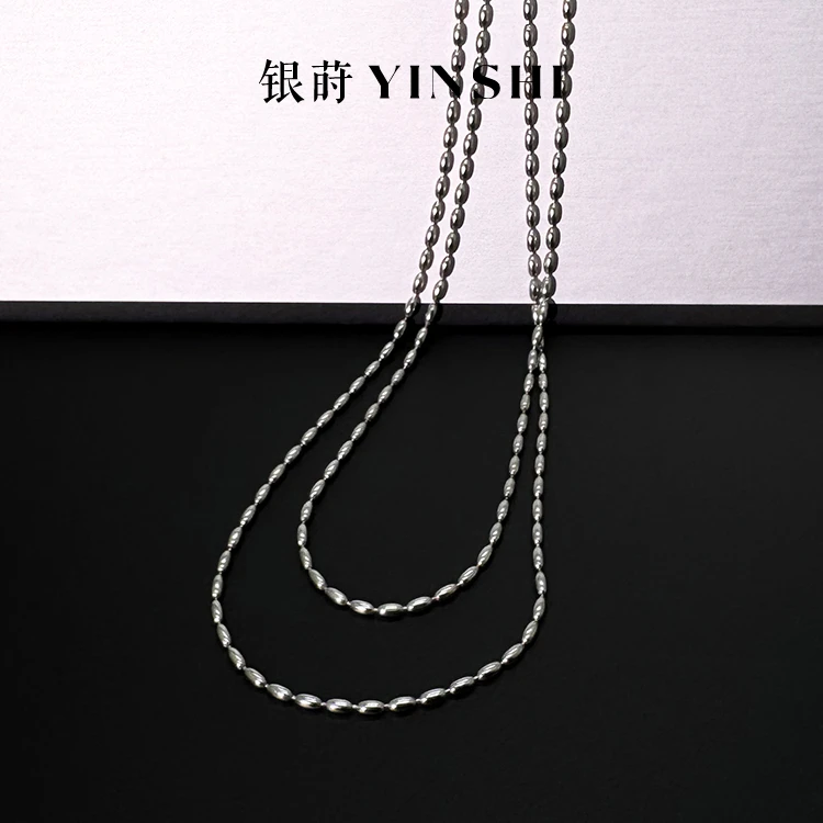 链子925银 【有米】极简手工百搭时尚简约小米珠万能长链素链