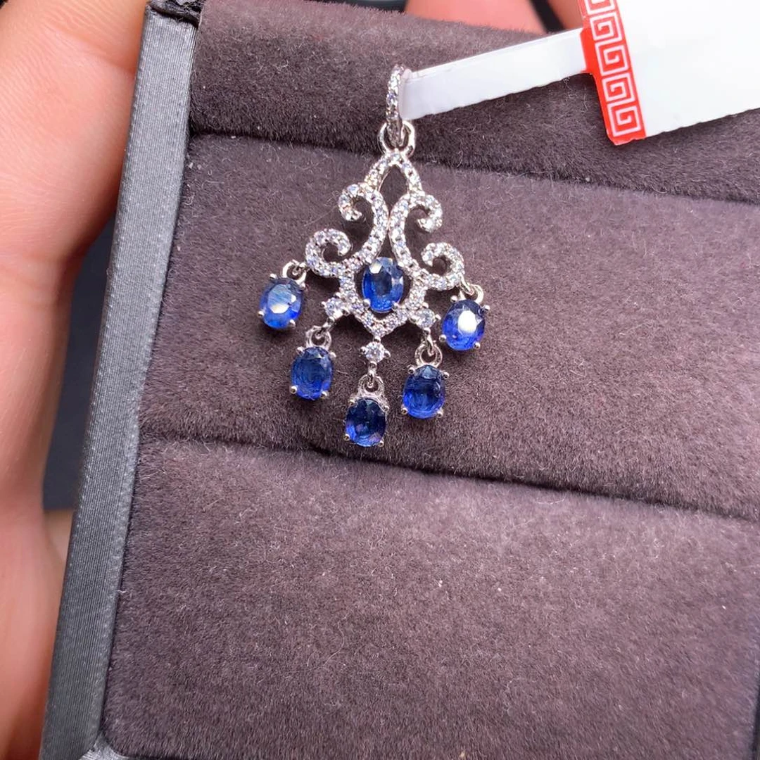 蓝宝石吊坠(赠链)银S925镶嵌