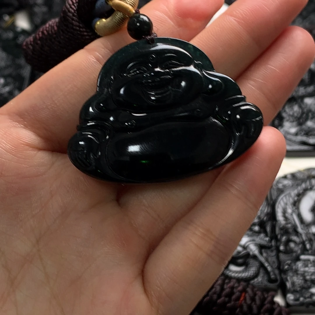 翡翠未镶嵌颈饰天然缅甸a货钢琴黑挂件