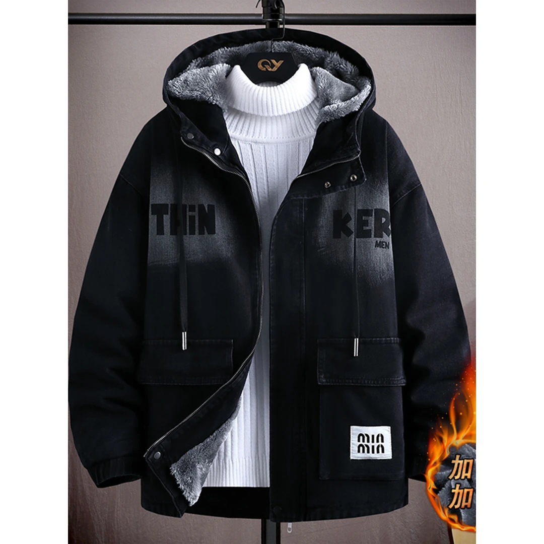 牛仔外套男士秋冬季2025新款加绒加厚夹克青少年学生保暖派克服