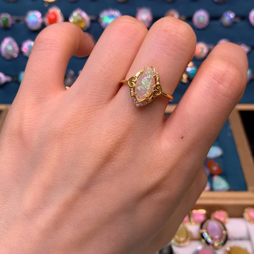 【闪购商品】欧泊戒指款式银S925镀金镶嵌