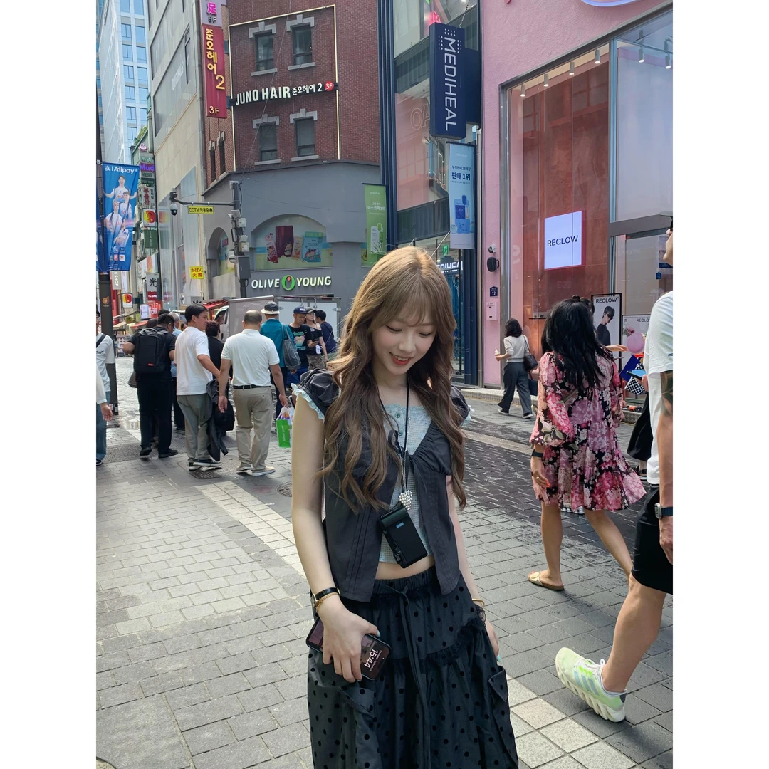 女生韩系ins衣服假两件蕾丝衬衫上衣夏季高腰气质显瘦波点半身裙