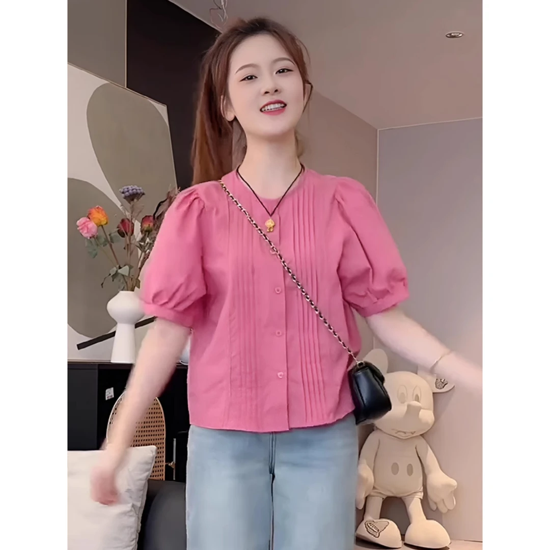 N15特别洋气胖妹妹打底衫遮肚子洋气减龄短袖衬衫女2025夏季新款