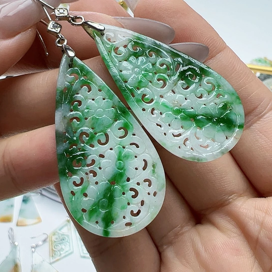 银S925镶嵌翡翠耳饰张****司天然缅甸A货翡翠