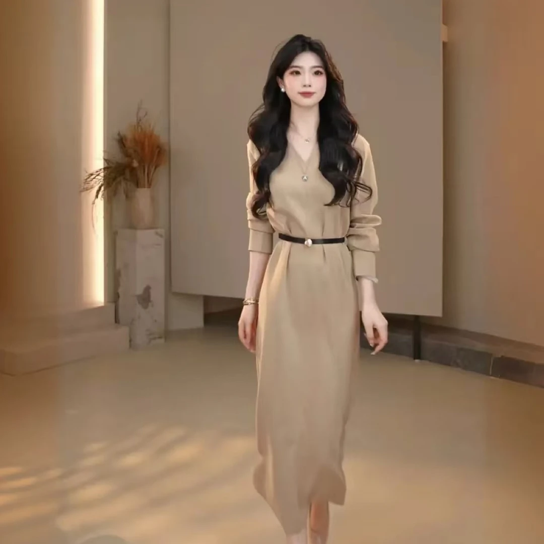 AMASS/阿玛施连衣裙H型优雅V领气质长裙550036