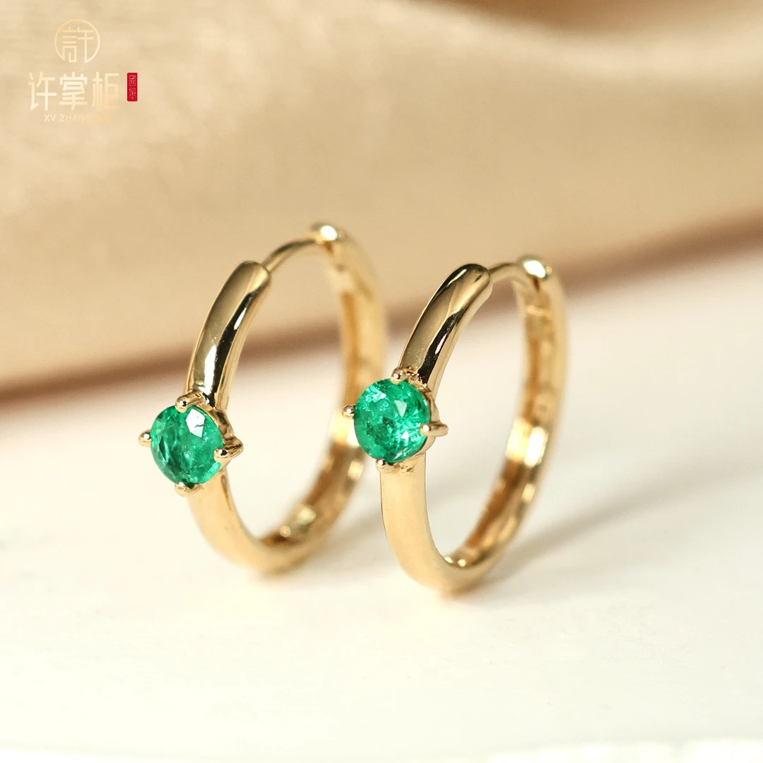 许掌柜｜18K金镶天然祖母绿耳扣配饰耳饰优雅百搭气质精致精美时尚