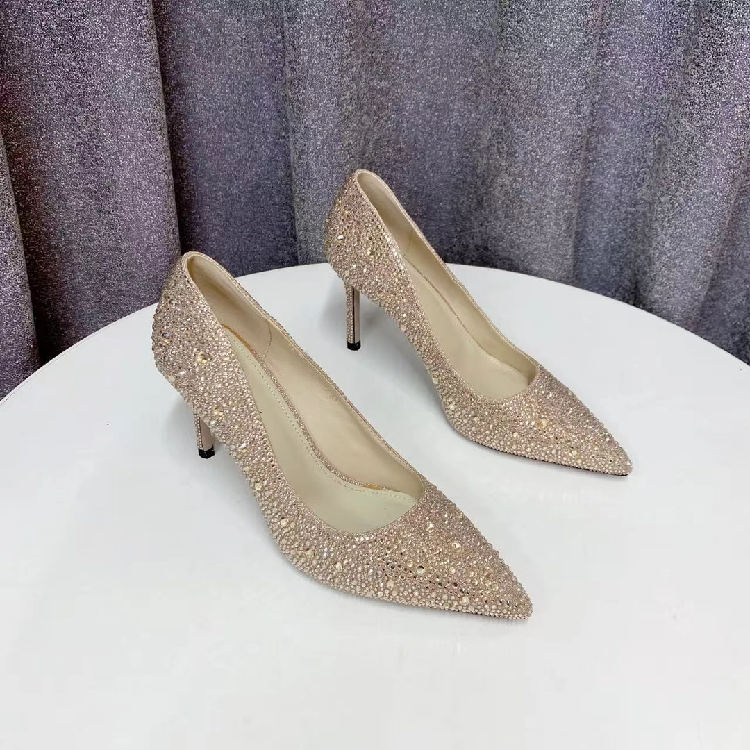 C9546  香槟色  时尚气质细跟尖头浅口女单鞋 婚鞋