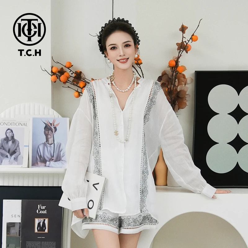 TCH私服烫钻工艺新时尚淑女百搭新潮流衬衫女T75B13E5021轻奢tch