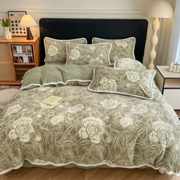 A类牛奶绒立体雕花四件套-盛放