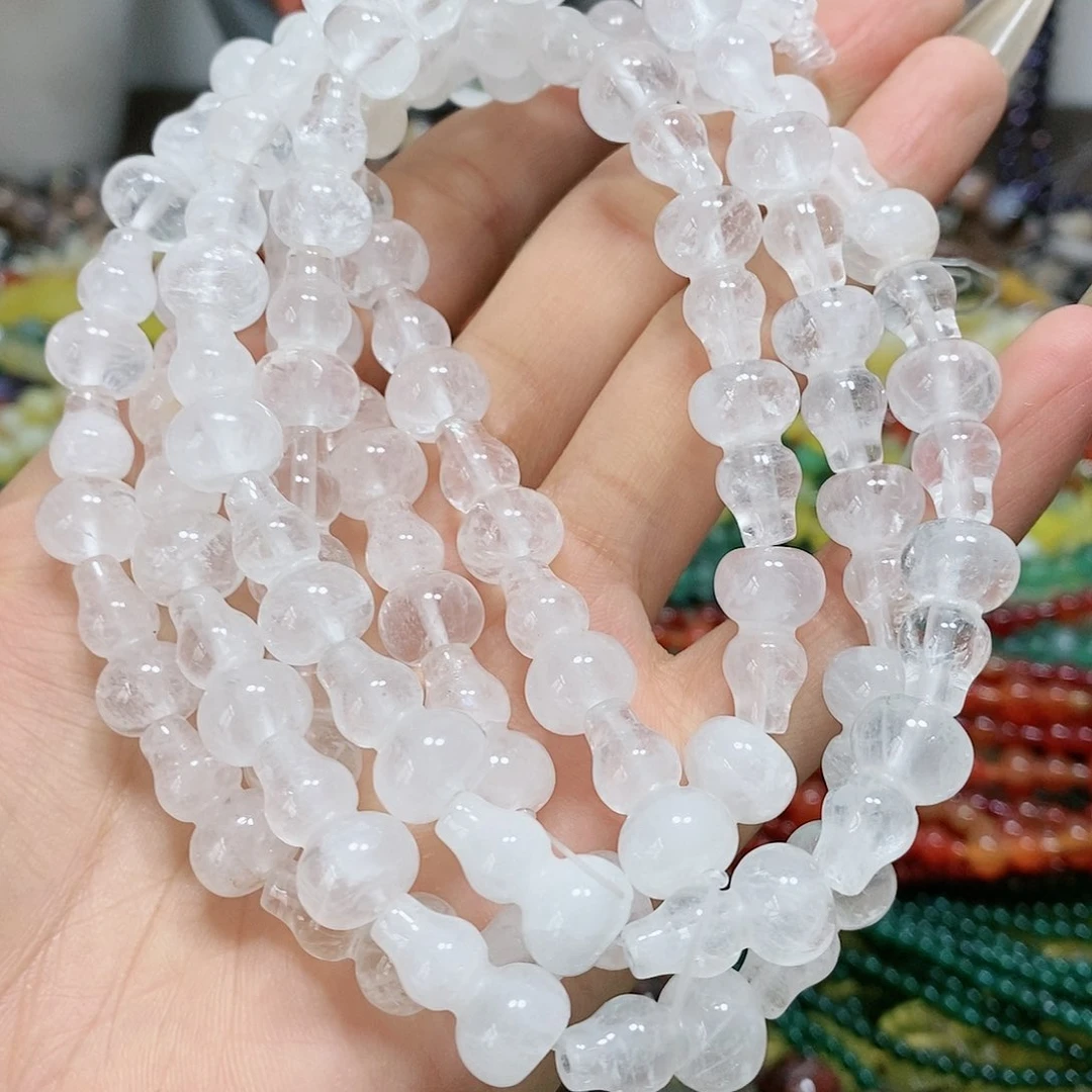 散珠玛瑙/玉髓10mm白水晶葫芦一条
