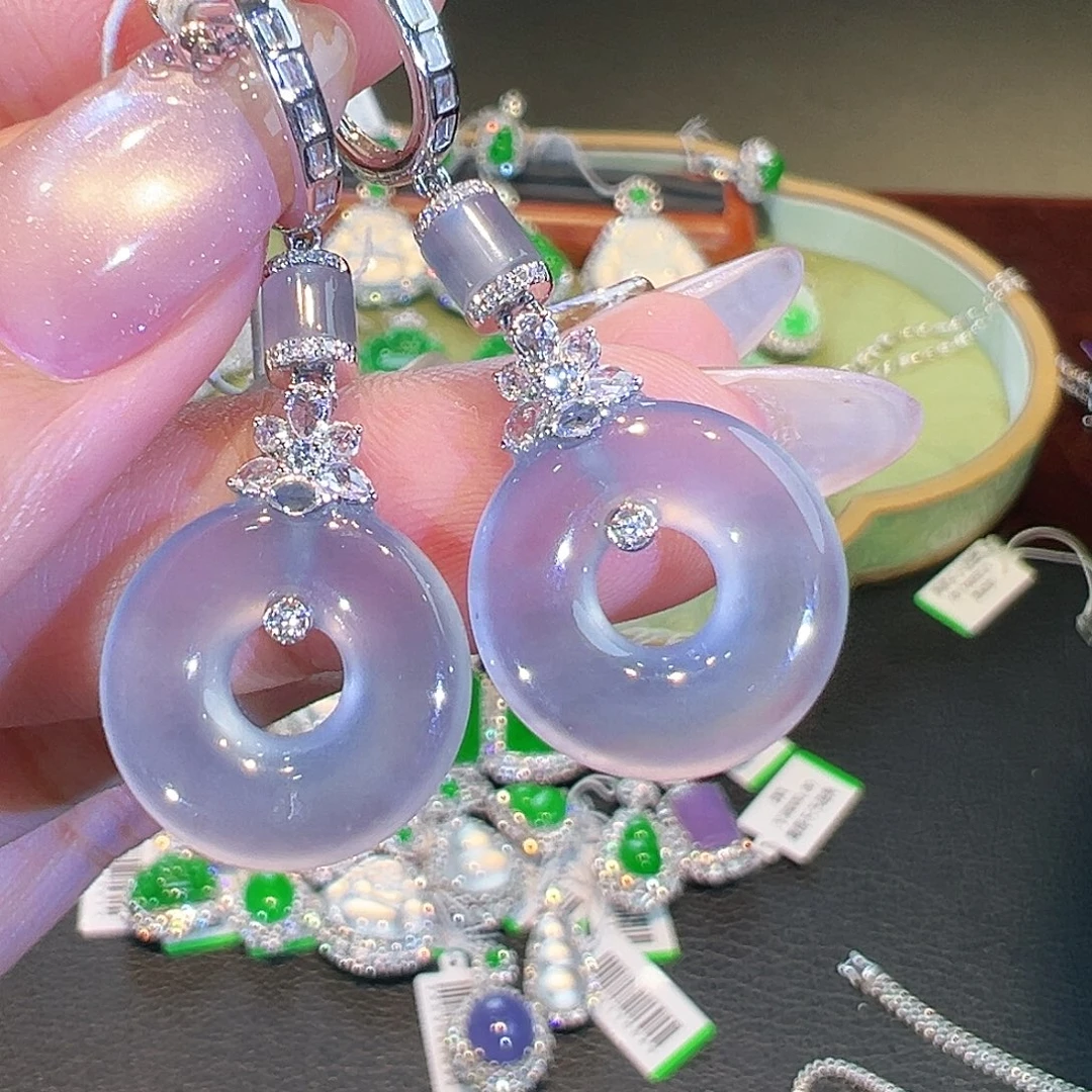 翡翠18K金镶嵌耳环翡翠