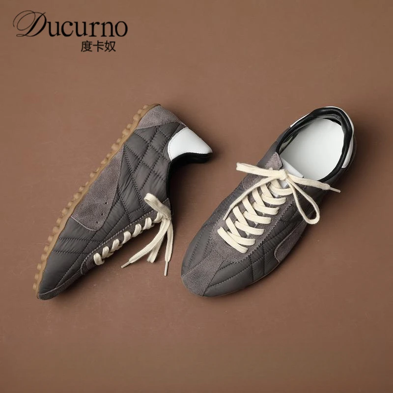 灰色复古女款女平底高端运动板鞋女做旧德训鞋女款百搭休闲鞋