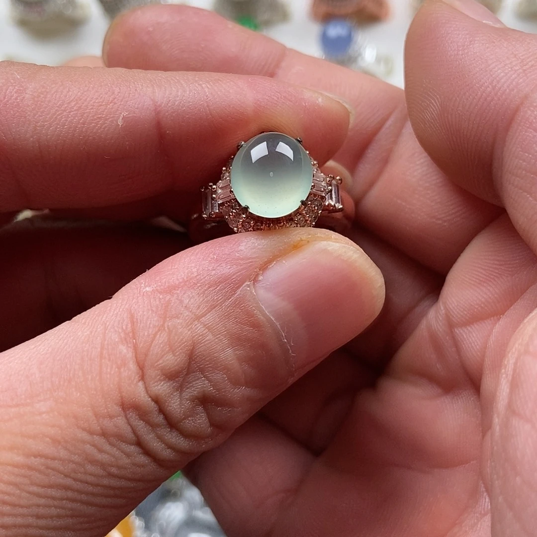 清***莲翡翠未镶嵌戒指翡翠