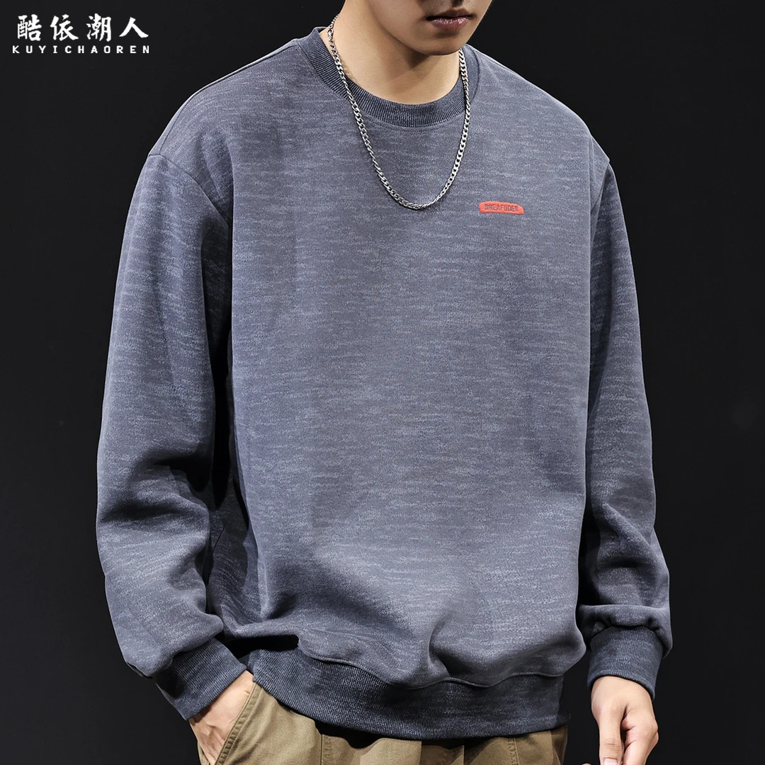 仿毛衣纹理感2025新款简约卫衣男士潮牌宽松大码休闲高端秋季衣服