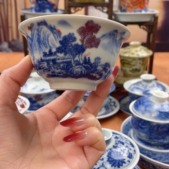 摆件陶富春山居图压手杯
