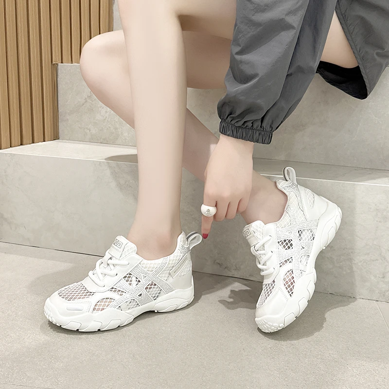 【31码起】小码女鞋313233增高网面老爹鞋女2025夏季新款运动休闲鞋