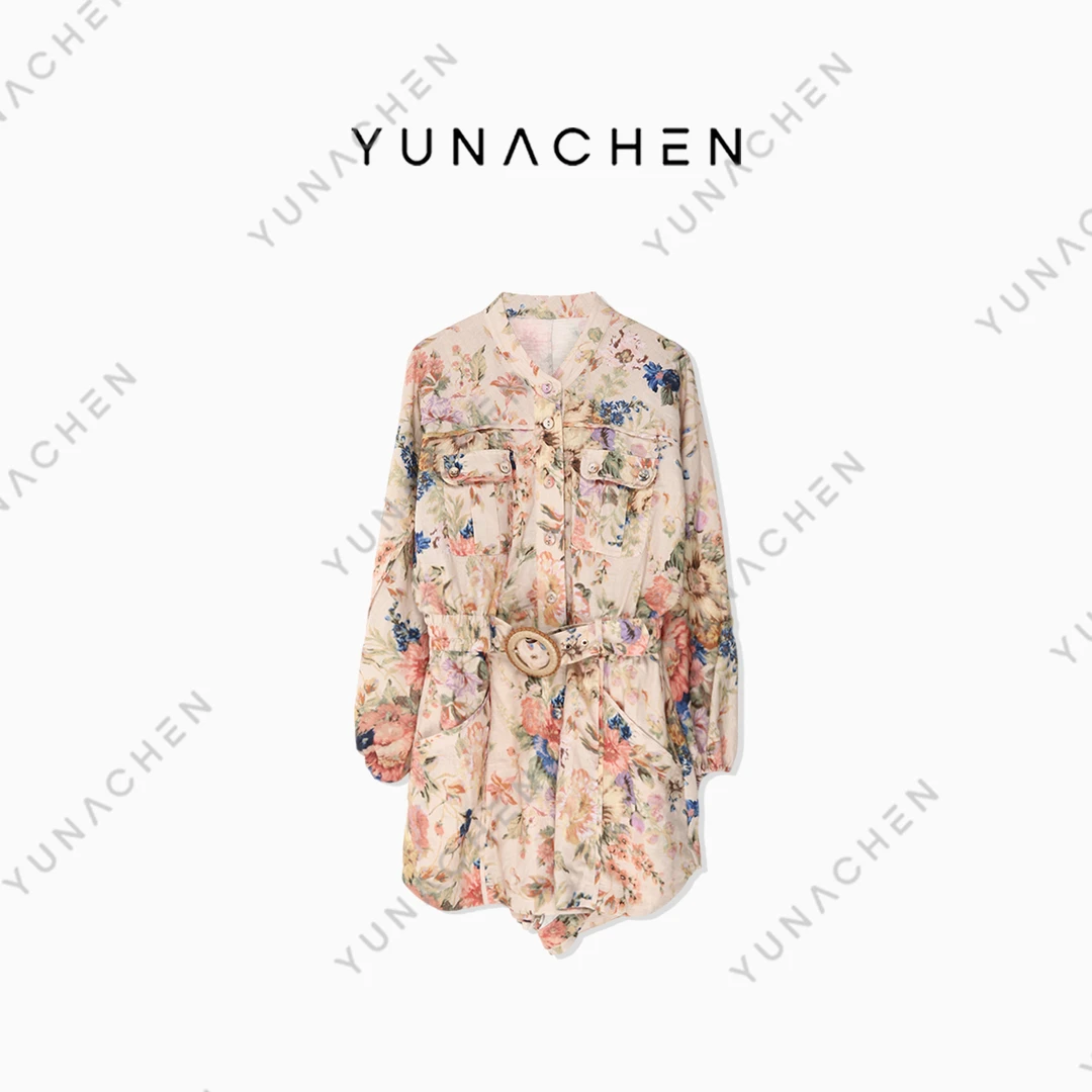 【锦簇】D27 亚麻春夏碎花长袖轻奢时尚连体裤369-L24C263L