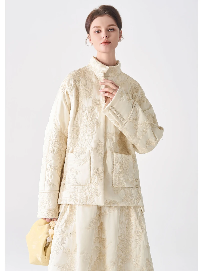 浮云堂·雅.锦绣·花枝纹样绣花新中式缎面夹棉知性棉服外套6158