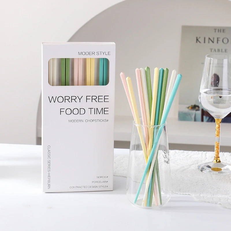 奶油风陶瓷筷子家用耐高温可高颜值一人一筷小清新餐具礼盒装