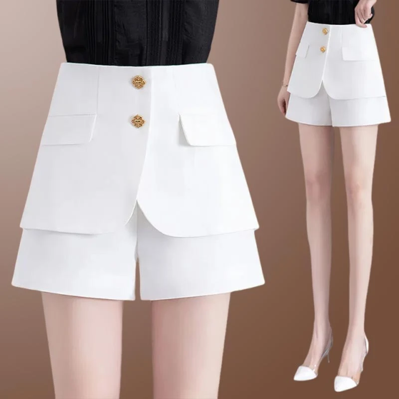 2025年夏季新款百搭透气显瘦韩版潮女装短裤纯色拼接小个子休闲裤