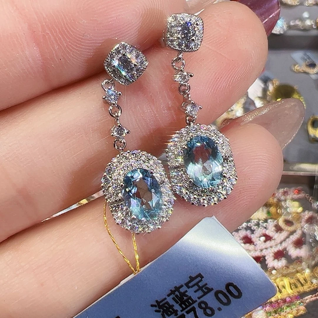 银S925镶嵌耳坠海蓝宝石