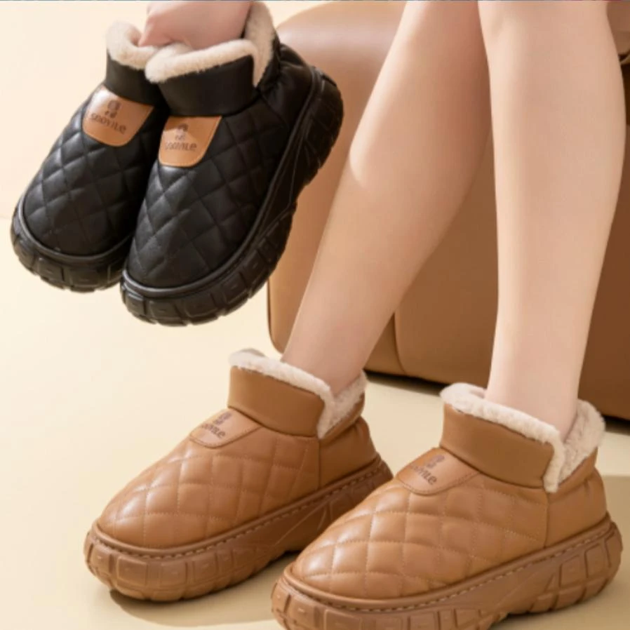 【X4】782菱形格休闲雪地靴防水抗渍棉鞋