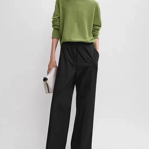 新款垂坠感棉质抽绳慵懒直筒阔腿长裤休闲裤MA5KZDZ0170