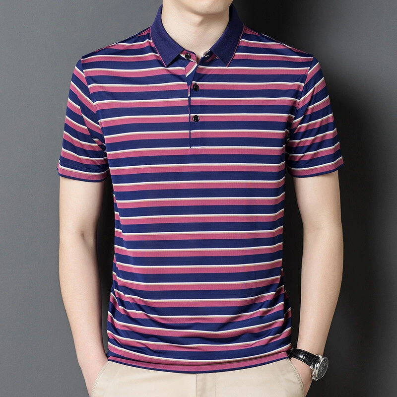 新款中年男士夏季薄款简约时尚休闲短袖T恤P87半袖爸爸翻领大码百