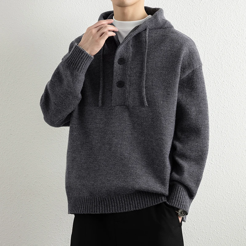 高档秋冬连帽毛衣套头衫男士时尚潮流针织衫帽衫百搭男装25753