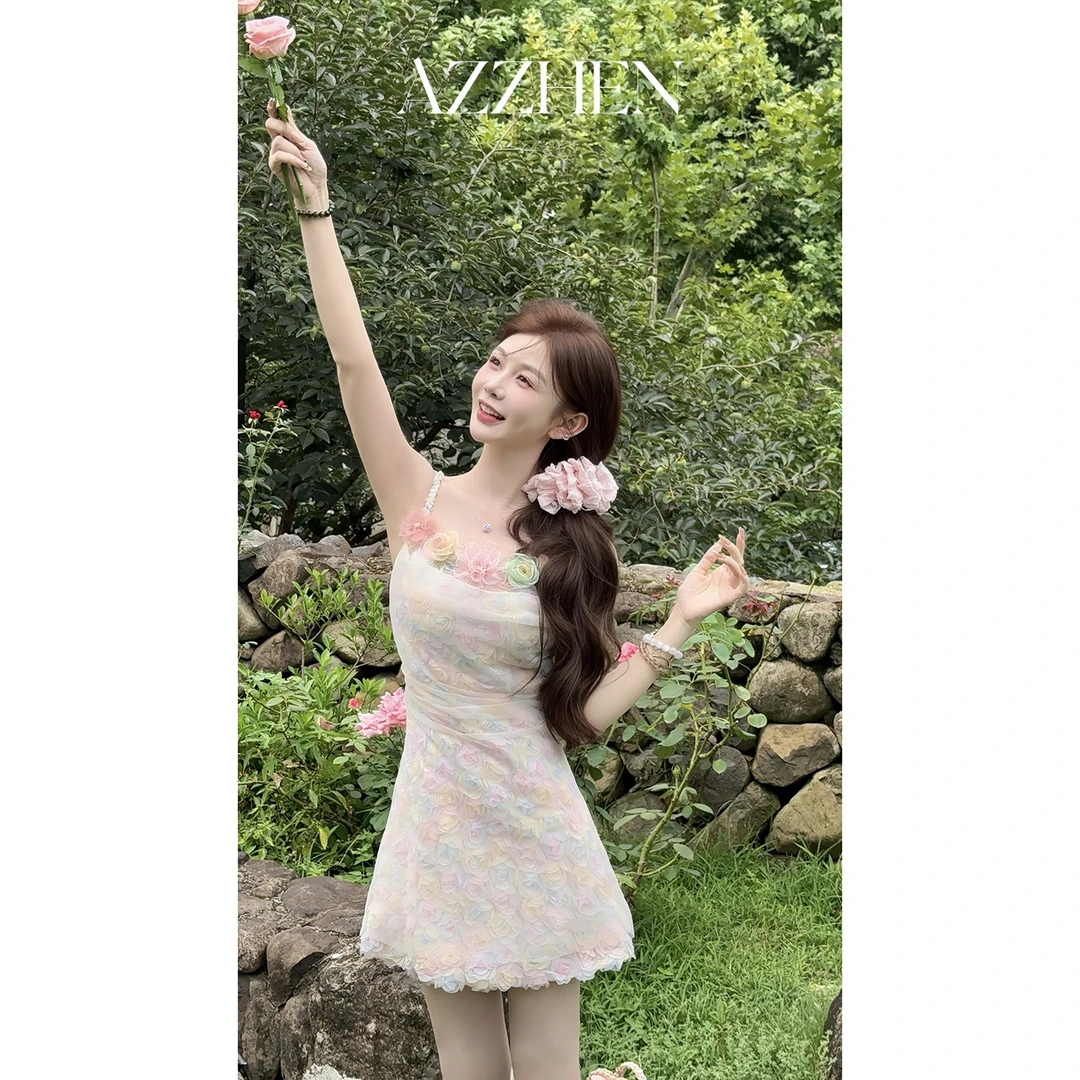 AZZHEN【花间拾梦】立体花朵水晶吊带裙AZ5BSL19-00
