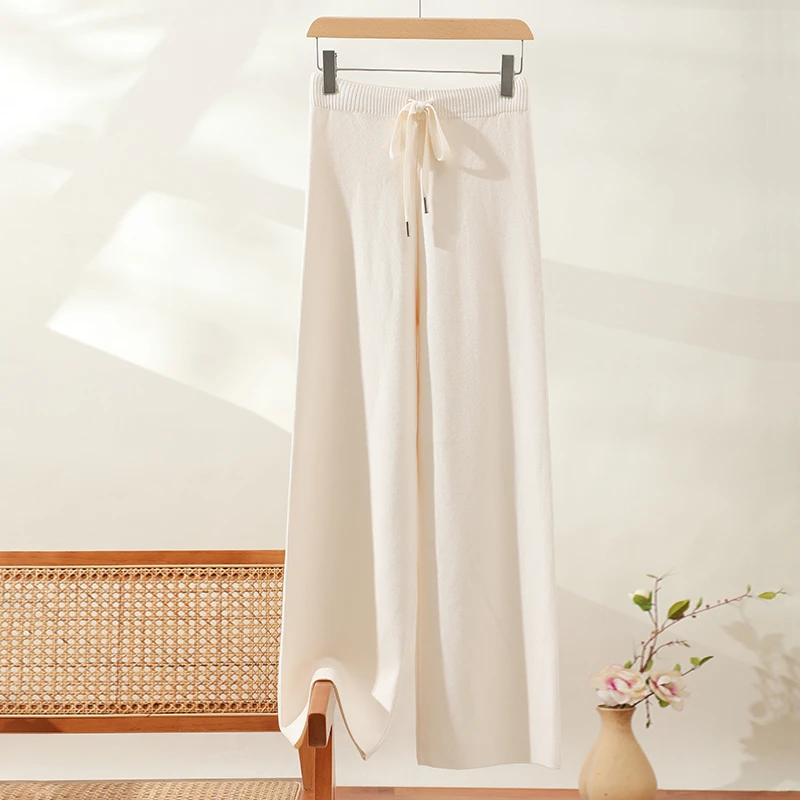 【标准款】女羊毛阔腿裤外穿显高显瘦针织高腰时尚宽松打底纯色垂坠