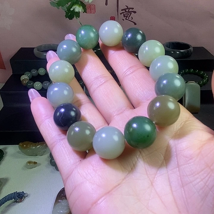 和田玉未镶嵌手链和田玉卡16圆珠多宝