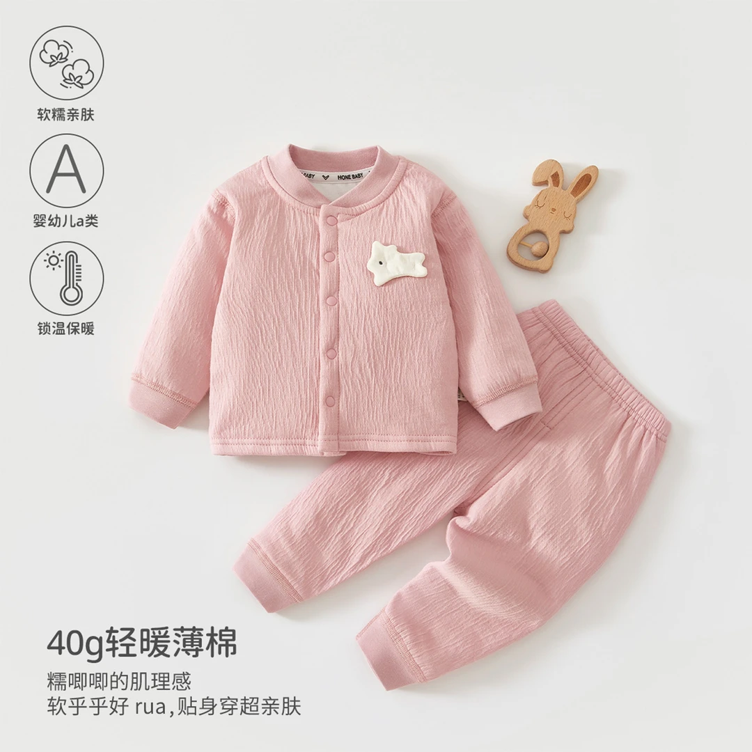 婴儿衣服a类夹棉40g秋冬款女宝宝分体套装保暖加厚男童冬天内衣服