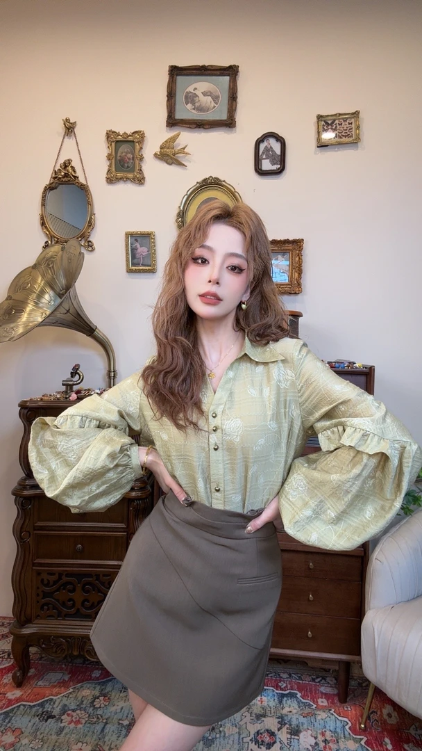 【十一港风】复古别致肌理感暗纹提花通勤气质衬衫Y4798