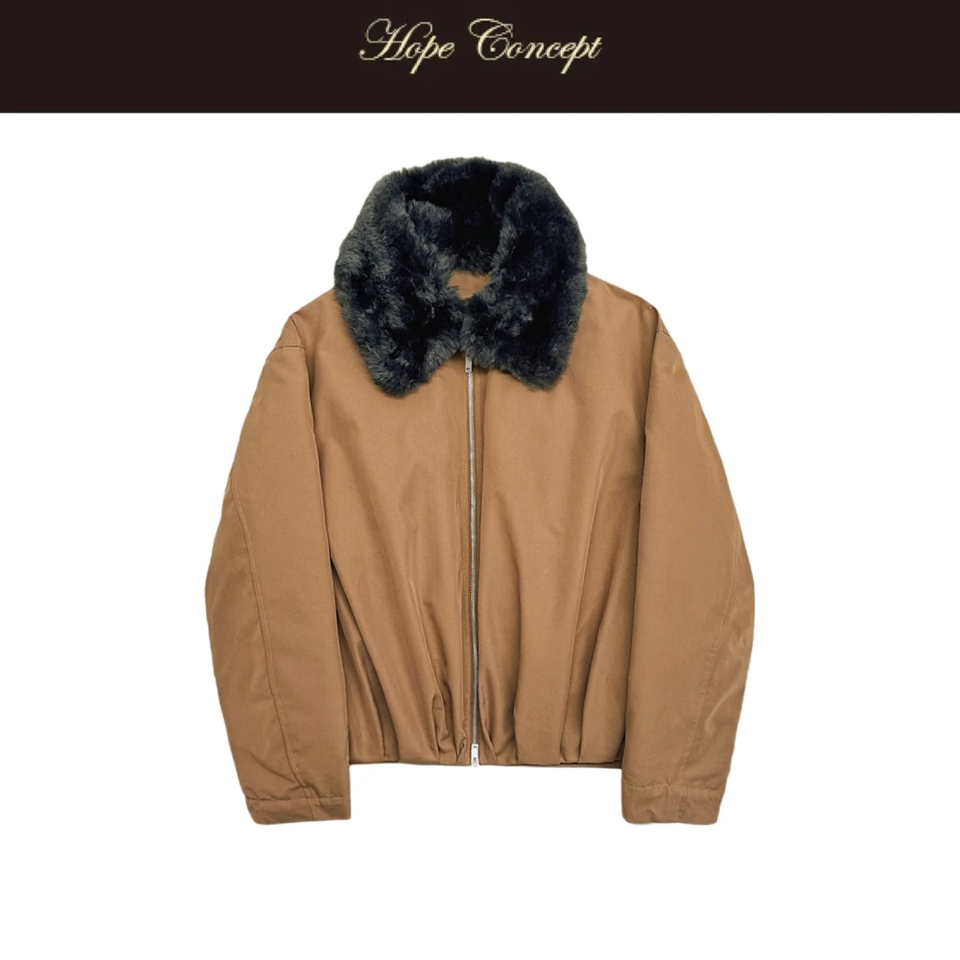25545#HOPECONCEPT时髦入冬羽绒服复古可拆卸仿水貂毛领派克巴恩