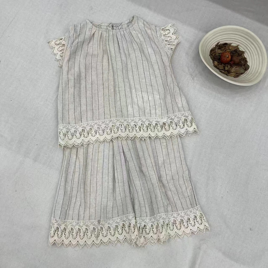 〖姐姐家〗25夏装萌娃穿搭重工竖条纹无袖套装 bt269