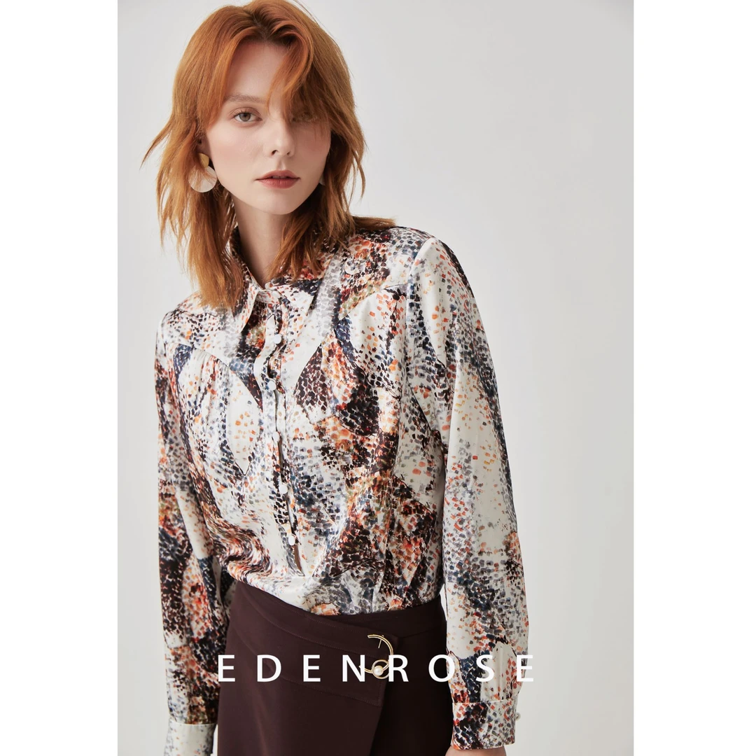EDENROSE商场款桑蚕丝印花纽扣衬衫EETQ01656-3