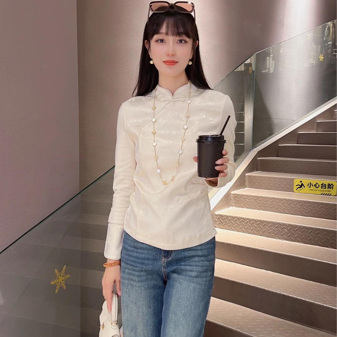 <ELFBOX>时尚复古中国风设计感新中式立领气质提花衬衫6769