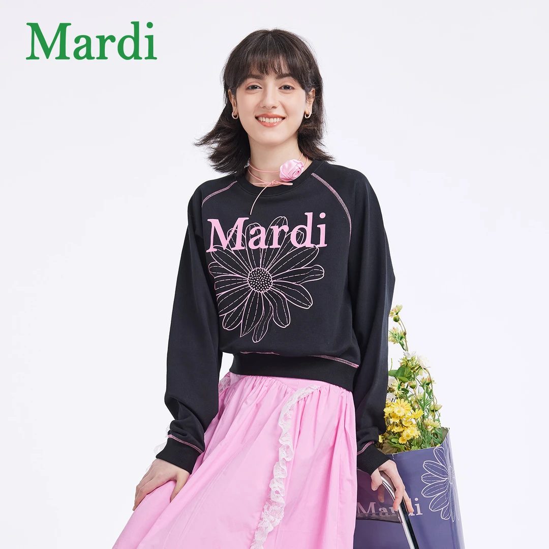 Mardi秋季小雏菊印花经典圆领百搭休闲卫衣女装MWY2512104