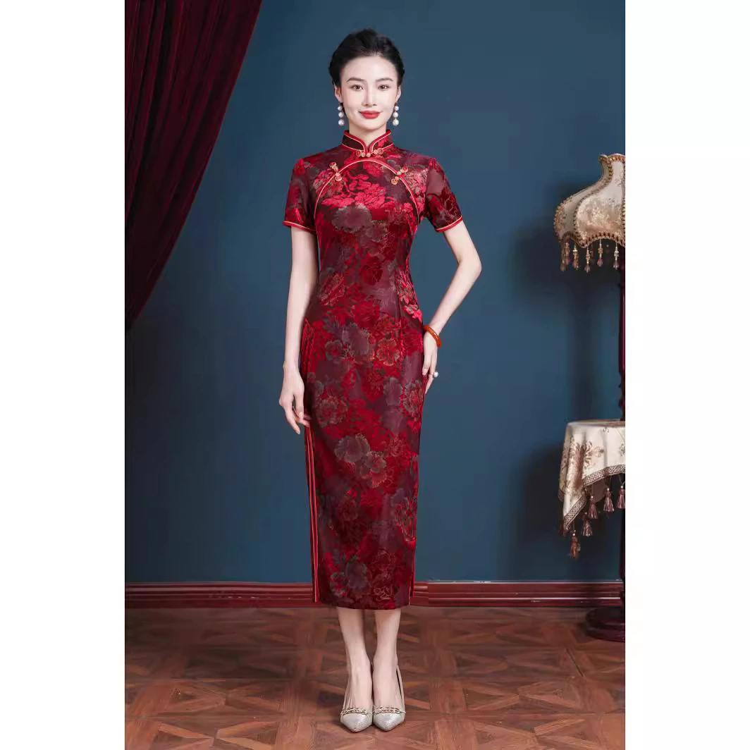 古蕴热卖复古风婚宴喜婆婆改良款旗袍喜妈妈晚礼服优雅连衣裙气质