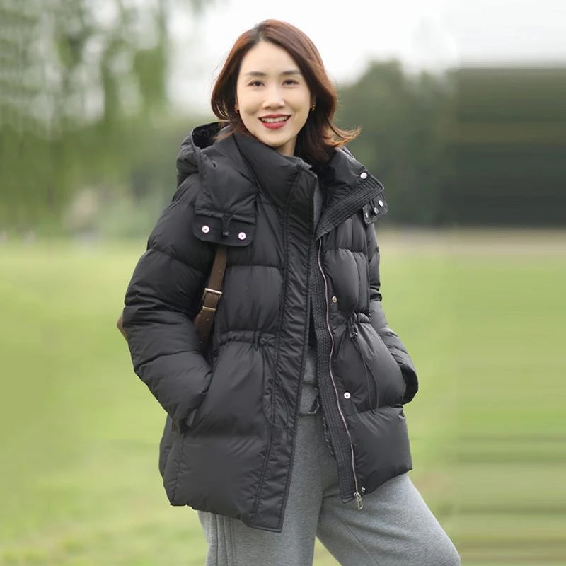 TOUCH MISS高级感90白鸭绒加厚羽绒服女冬季爆款收腰连帽时尚外套