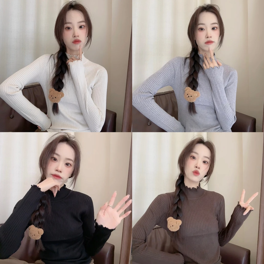 芬芬家-【半高领花边领针织衫】软糯针织打底衫女秋冬大衣内搭简约
